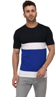 weardo Striped Men Round Neck Dark Blue, White, Blue T-Shirt