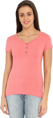 Price History of Jockey Solid, Self Design Women Henley Pink T