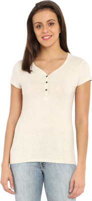 JOCKEY Solid Women Henley Beige T-Shirt