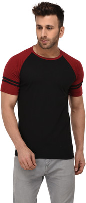weardo Color Block Men Round or Crew Maroon, Black T-Shirt