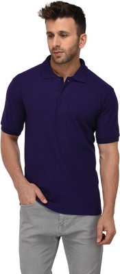weardo Solid Men Polo Neck Purple T-Shirt