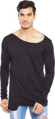 FUGAZEE Solid Men Boat Neck Black 