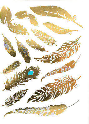 Savii Golden And Silver Hand Wrist Heena Peacock Feathers(Golden And Silver Hand Wrist Heena Peacock Feathers)
