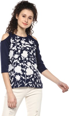 MAYRA Casual Cold Shoulder Floral Print Women White, Blue Top