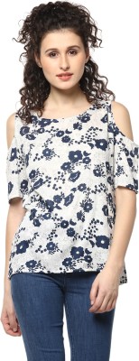 MAYRA Casual Short Sleeve Floral Print Women White Top