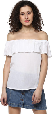 MAYRA Casual Short Sleeve Solid Women White Top