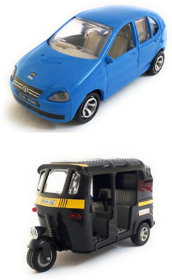 

The Game Begins Combo Toys of Indica Car and Auto Rickshaw Toy for kids | Pull back and Go | Openable Doors | Red and Black Color | Set of 2 Toys(Multicolor)