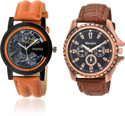 

Wanton 01S03D3 brown open dial mechanism watch with chronograph pattern coper color stylish watch combo for men and women Watch - For Boys & Girls