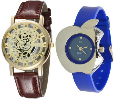 

On Time Octus Combo Of G-10 Blue Analog Watch And Skeleton Golden Dial Watch - For Men & Women