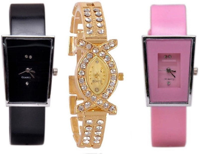 

Freny Exim professional and beautiful New stylish attractive black pink combo watch Gold colour tone diamond Studded women watch Bracelet watches Watch - For Girls