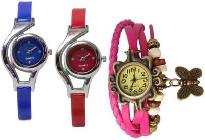 Freny Exim beautiful stylish attractive rakhi collection vintage pink dori combo watch blue red pu belt women watch Bracelet watches Analog Watch - For Girls