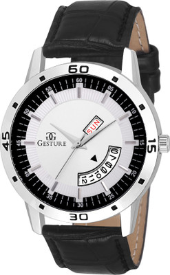 

Gesture 1115-White Day And Date Strap Watch - For Men
