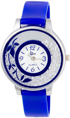 

Shunya Blue Flower Print Dial Movable Diamond PU Strap Analouge Watch For Women And Girls Watch Watch - For Women