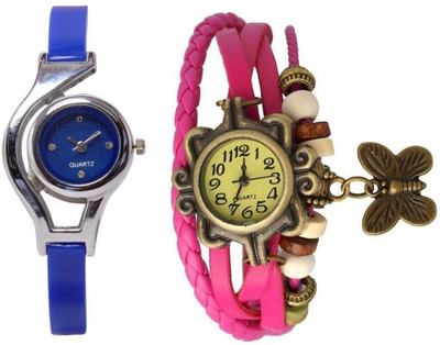 

Freny Exim beautiful stylish attractive rakhi collection vintage pink dori combo watch blue belt women watch Bracelet watches Watch - For Girls
