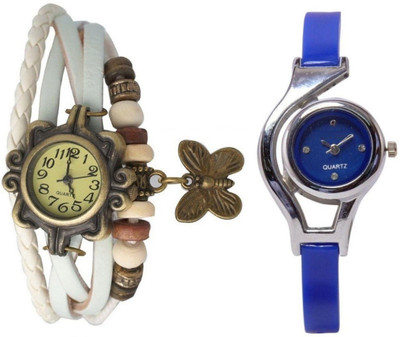 

Freny Exim beautiful stylish attractive rakhi collection vintage white dori combo watch blue belt women watch Bracelet watches Watch - For Girls