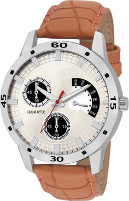 

Montres New Designer Brown Leather Belt Silver Dial Men Watch - For Boys