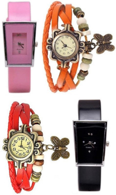 

Freny Exim beautiful stylish attractive rakhi collection vintage red orange dori combo watch pink black pu belt women watch Bracelet watches Watch - For Girls