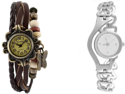 

Freny Exim beautiful stylish attractive rakhi collection vintage brown dori combo watch silver colour metal chain strap women watch Bracelet watches Watch - For Girls