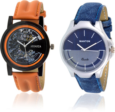 

Wanton 01S03D2 brown open dial mechanism watch with blue different color dial watch combo for men and women Watch - For Boys & Girls