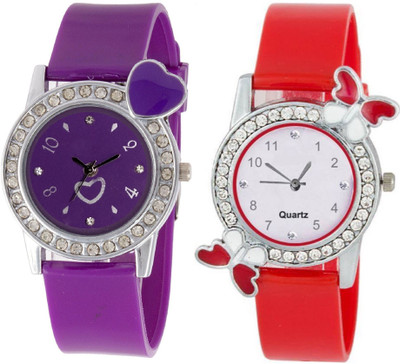 

SPINOZA CK025KC Latest attractive and trending Purple heart and Red butterfly on diamond studded case watch for-girls Watch - For Girls
