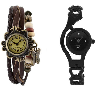 

Freny Exim beautiful stylish attractive rakhi collection vintage brown dori combo watch black colour tone women watch Bracelet watches Watch - For Girls