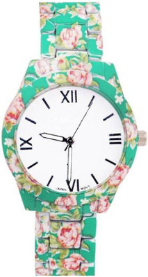

Varni Retail New Green Floral Print Dial With Printed Strap Girls Wrist Watch For Women Watch - For Girls
