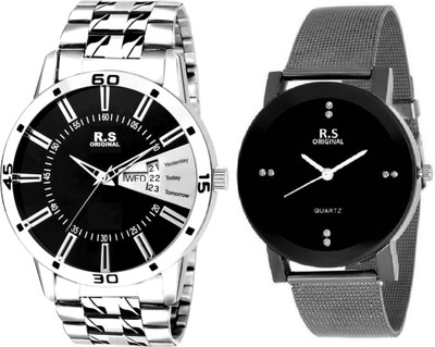 

R S Original RSO-2098 DAY AND DATE BLACK WATCH FOR COUPLE Watch - For Couple