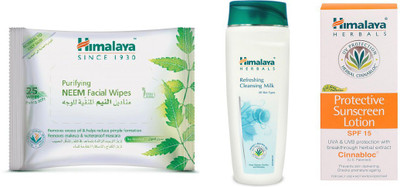 

Himalaya Purifying Neem Facial Wipes, Refreshing & Cleansing Milk, Protective Suncreen Lotion(Set of 3)