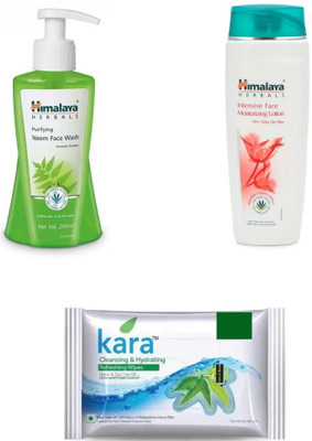 

Himalaya purifying neem face wash, intensive face moisturizing lotion, kara skin care wipes(Set of 3)