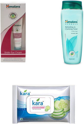 

Himalaya under eye cream, refreshing and clarifying toner, kara skin care wipes(Set of 3)