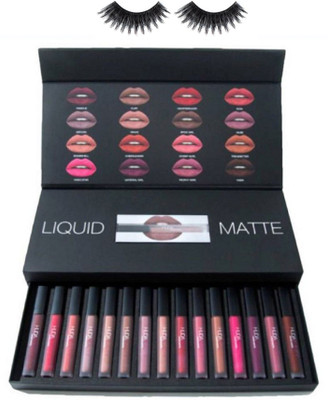 

Studio Eyelashes With 16 in 1 Matte Liquid Lip Glosses Multicolor(Set of 17)
