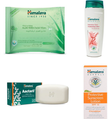 

Himalaya Aloe Vera Facial Wipes, Aactaril Soap, Intensive Face Moisturizing Lotion, Protective Suncreen Lotion(Set of 4)