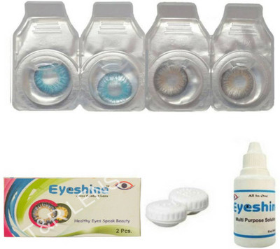 Eyeshine T&R LENS Blue And Grey Color Contact Lens 2 Pair With Case And Solution(0 Power) Monthly Contact Lens Monthly Contact Lens(0, blue, Pack of 2)
