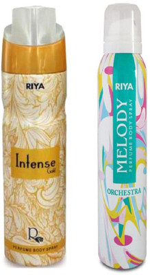 

Riya MELODY PERFUME BODY SPRAY 150 ML +INTENSE GOLD PERFUME BODY SPRAY 200 ML Deodorant Spray - For Men & Women(150 ml, Pack of 2)