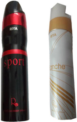 

Riya BLANCHE PERFUME BODY SPRAY 200 ML +SPORT PERFUME BODY SPRAY 200 ML Deodorant Spray - For Men & Women(200 ml, Pack of 2)