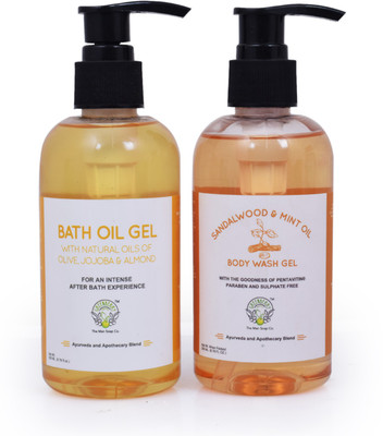 

Greenberry Organics Summer Bath Combo of Sandalwood & Mint Oil Body Wash Gel with Bath Oil Gel with oils of Almond, Jojoba & Olive (100% Natural) | Paraben, Sulphates & Phthalates Free (200 + 200 GMS)(440 g)