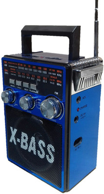 

CRETO latest high boom sound 440 fm radio support memory card, aux in, usb pendrive with side led torch FM Radio(Blue)