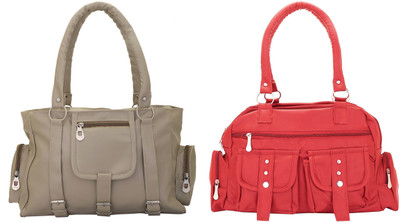 

Lady bar Shoulder Bag(Pink, Grey), Grey;pink