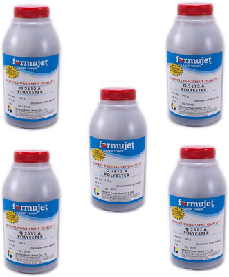 

FORMUJET Formujet 12A Polyester Toner Powder for Refilling Laser jet Toner Cartridge - Best result for HP 12A (Q2612A), Canon 303 - Set of 5 bottles X 140 g Single Color Ink Toner Powder(Black)