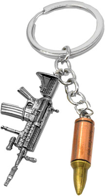

Faynci Antique Silver AK 47 Rifle led Key Chain with Bullet for Army Weapon Lover Key Chain