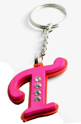 Faynci Alphabet Letter T With attaractive diamonds Pink Key Chain Key Chain