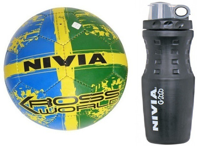 

Nivia Combo of two- One 'Kross World' Football (Size-5) and one G-2020 Sipper (Color on availability)- Football Kit