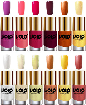 

Volo Luxury Super Shine Nail Polish Set of 12 Vibrant Shades Bright Plum, Pink Mania, Moon Magenta, Wine, Red Gold, Golden, Metallic Silver, Light Golden, Chrome Olive Green, Bronze Magnetic, Gold Chrome, Hot Lava(Pack of 12)