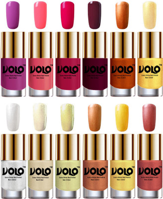 Volo Luxury Super Shine Nail Polish Set of 12 Vibrant Shades Combo-No-21 Hot Lava, Golden, Chrome Olive Green, Bronze Magnetic, Bright Plum, Light Golden, Moon Magenta, Metallic Silver, Wine, Gold Chrome, Red Gold, Pink Mania(Pack of 12)