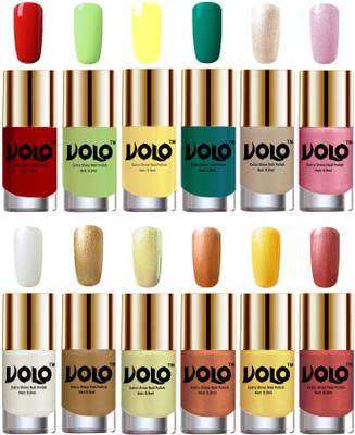

Volo Luxury Super Shine Nail Polish Set of 12 Vibrant Shades Reddish Orange, Parrot Green, Yellow, Radium Green, Chrome Rust, Metallic Pink, Pearly White Chrome, Golden, Chrome Olive Green, Bronze Magnetic, Gold Chrome, Hot Lava(Pack of 12)