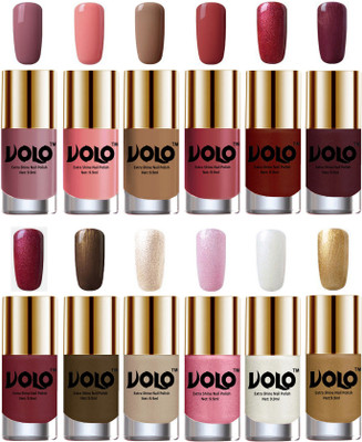

Volo Luxury Super Shine Nail Polish Set of 12 Vibrant Shades Nudes Spring, Candy Cotton, Dark Nude, Tan, Lava Lust, Shimmer Coffee, Metallic Red, Gold, Metallic Coffee, Chrome Rust, Metallic Pink, Pearly White Chrome, Golden(Pack of 12)