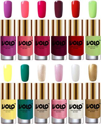 

Volo Luxury Super Shine Nail Polish Set of 12 Vibrant Shades Bright Plum, Pink Mania, Moon Magenta, Wine, Reddish Orange, Parrot Green, Yellow, Radium Green, Chrome Rust, Metallic Pink, Pearly White Chrome, Golden(Pack of 12)