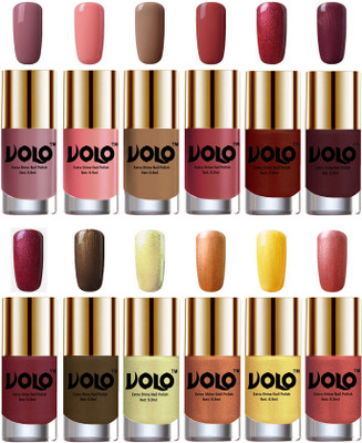 

Volo Luxury Super Shine Nail Polish Set of 12 Vibrant Shades Nudes Spring, Candy Cotton, Dark Nude, Tan, Lava Lust, Shimmer Coffee, Metallic Red, Gold, Metallic Coffee, Chrome Olive Green, Bronze Magnetic, Gold Chrome, Hot Lava(Pack of 12)