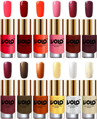 

Volo Luxury Super Shine Nail Polish Set of 12 Vibrant Shades Carrot Red, Red, Coral, Light Pink, Lava Lust, Shimmer Coffee, Metallic Red, Gold, Metallic Coffee, Red Gold, Golden, Metallic Silver, Light Golden(Pack of 12)