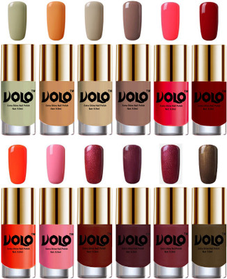 

Volo Luxury Super Shine Nail Polish Set of 12 Vibrant Shades Mischievous Mint, Flirty Nude, Nude, Dark Nude, Carrot Red, Red, Coral, Light Pink, Lava Lust, Shimmer Coffee, Metallic Red, Gold, Metallic Coffee(Pack of 12)